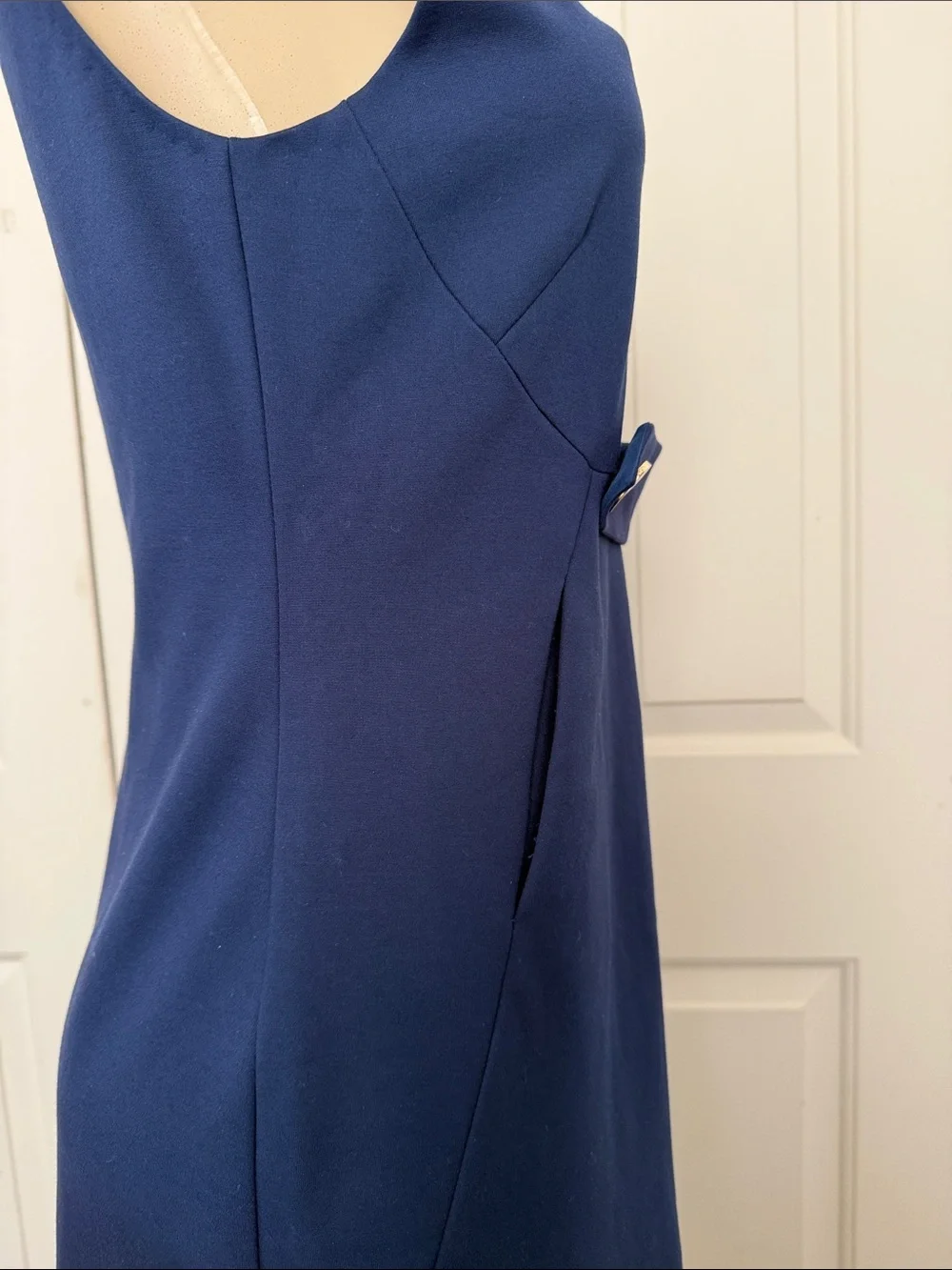 Tory Burch Navy Sleeveless Shift Dress with Button Tab